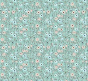 Nutex Fabric - Green Ditsy Floral Hearts Patchwork Quilting Cotton Craft Fabric - Picture 1 of 9