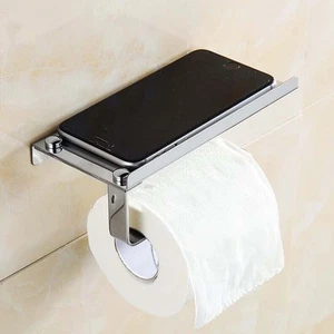 Stainless Steel Wall Mounted Toilet Paper Holder with Mobile Phone Shelf Holder - Picture 1 of 8