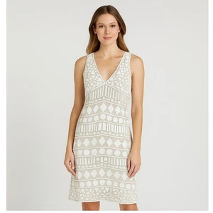 Naeem Khan Seide & Leder Patchwork Applikation Minikleid weiß und hellbraun Größe 8 - Bild 1 von 14