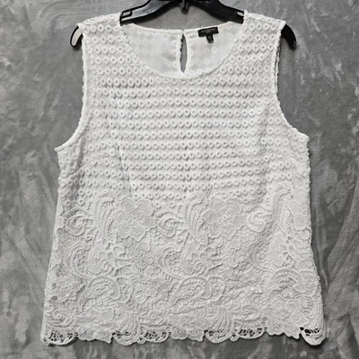 Blusa Camisa Talbots Sin Mangas 14P Blanca Encaje Floral Tapete Patrón Forrada Boho  Foto 1 de 4
