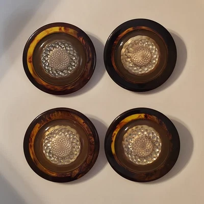 Vintage Tortoise Shell Shank Buttons Plastic 4 Pcs Brown Goldtone Center 37mm - Image 1 of 4
