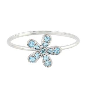Anillo redondo de flor de topacio azul 14K oro blanco apilable anillo de... - Imagen 1 de 6