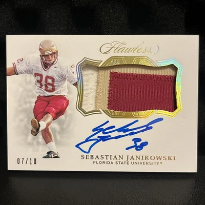 2019 Panini Flawless Collegiate Patch Auto Sebastian Janikowski #46 Gold /10 *** - Image 1 of 4