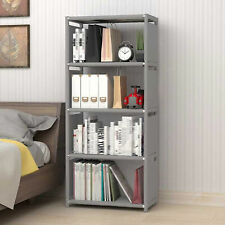 4 Tier Bookcase Bookshelf Grey Book Storage Shelves Stand Display Waterproof