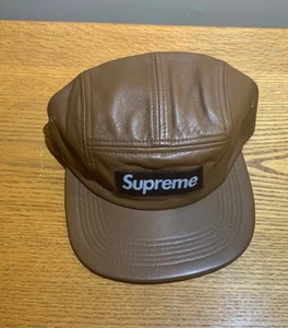 Rare FW13 Supreme Leather Brown Box Cap 5 Panel Camp - Picture 1 of 2