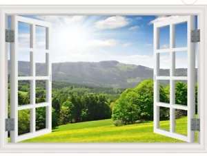 FLFK Alpine Meadow Window Sticker:Faux Mural,Peel & Stick,Vinyl Art Wall Decor - Picture 1 of 12