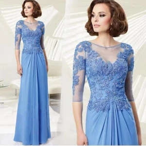 Abiti madre della sposa in chiffon applicazioni perline mezza manica abiti da festa nuovi - Foto 1 di 14