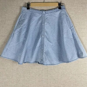 Buttons Skirt Womens M Blue Chambray Star Print Skater A-line Knee Length Ladies - Picture 1 of 7