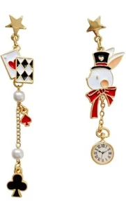 Alice In Wonderland Theme Long Dangle Earrings Movie Cartoon Fashion Jewelry - Picture 1 of 9
