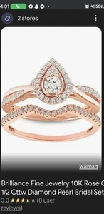 Rose Gold Wedding Set With Pear Cut Diamond - Picture 1 of 2