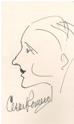 Hand Drawn Self-Portrait Sketch Signed by Cesar Romero w/ COA Cover