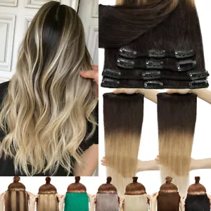 AUSVERKAUF 100% Remy Echthaar Clip in 4/8 Stück Vollkopf Extensions Schuss lang - Bild 1 von 54
