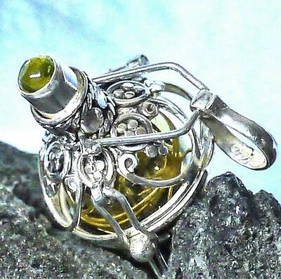 925 Silber Engelrufer PERIDOT 16mm Mittelalter Klangkugel Handarbeit Band - Bild 1 von 4