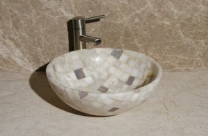 Onyx Mosaic Vessel Sink 16.5 " x 6" tall White & Lavender (R-WL-005) L-VMR--WL5 - Picture 1 of 4