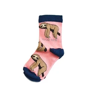 Bamboo Socks Kids Save the Sloths Animal Pink Navy Blue Soft Bare Kind UK 6 - 9 - Picture 1 of 2