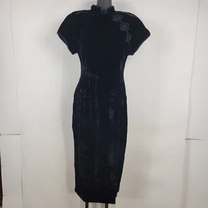 Maxi Vestido Vintage Virgo II Negro Terciopelo Manga Corta con Abertura Para Mujer 12 - Imagen 1 de 11