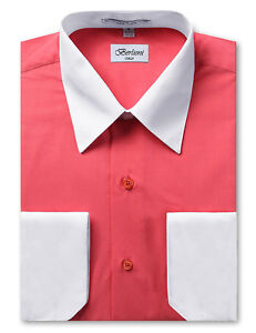 Berlioni Italy Men's Premium Classic White Collar & Cuffs Two Tone Dress Shirt