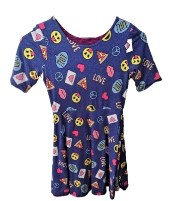 连衣裙 Emily West Skater 女孩 SZ 8 双面几何红色/蓝色表情符号 — 第 1/4 张图片