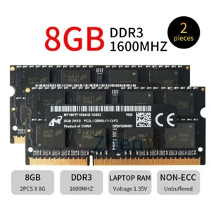 Micron 16GB 2x8GB DDR3L 1600MHz PC3L 12800 1.35V 204PIN SODIMM Laptop Memory RAM - Picture 1 of 7