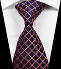 Hot! Classic Checks Orange Dark Blue JACQUARD WOVEN 100% Silk Men's Tie Necktie