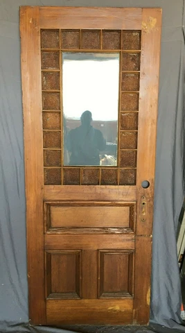 1 Antique Exterior Stained Amber Textured Glass 34x83 Entryway Door VTG 456 -21B Cover