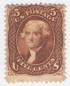 EE. UU. Sc# 75 *COMO NUEVO SIN GOMA LH* {5c ROJO MARRÓN JEFFERSON } "ESCASO DESDE 1862 CV$ 2100 - Imagen 1 de 5