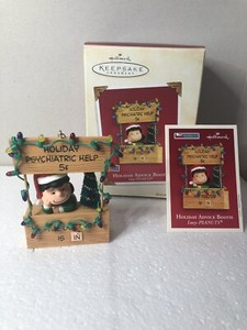 Hallmark Keepsake Ornament Christmas 2003 Peanuts Holiday Advice Booth - Lucy