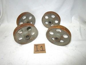 Set of four 5" x 5/8" vintage industrial cast steel dolly cart wheels - Picture 1 of 5