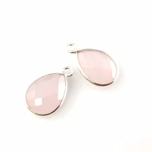 Bezel Gem Pendant Sterling Silver Pink Chlacedony -Small Teardrop-10x14mm (2pcs) - Picture 1 of 6