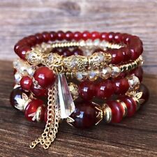 Crystal Multilayer Beads Bangle Jewelry 4pcs/set Bohemian Beaded Bracelets Women