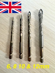 Tungsten Steel Eccentric Drill Bit Set for Tile stone Drilling 4pcs 6, 8 10 12mm - Picture 1 of 1