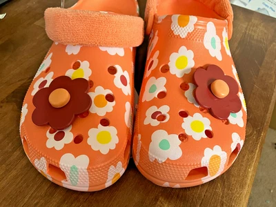 Zuecos Unisex Crocs Zen Jardín Naranja Floral Clásico Terry Tela Zueco Talla 12 Foto 1 de 4