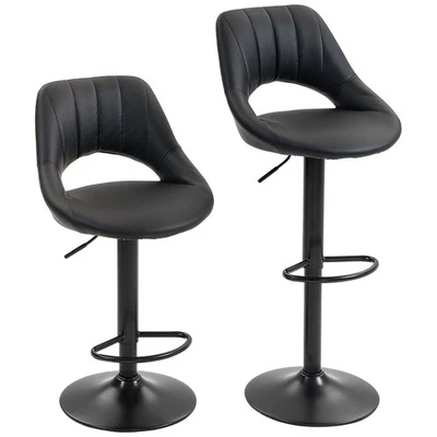 Adjustable Bar Stools Faux Leather Swivel Low Back Kitchen Chairs Set of 2 Black - Image 1 of 4
