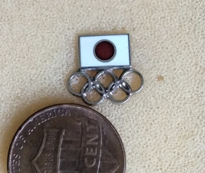 Japan Olympic NOC Pin Enamel Flag Gold Toned Rings - Image 1 of 2