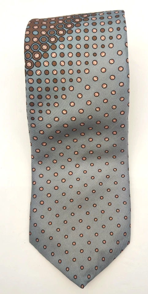 Corbata vintage Hardy Amies London toda seda para hombre azul marrón rosa lunares Foto 1 de 4