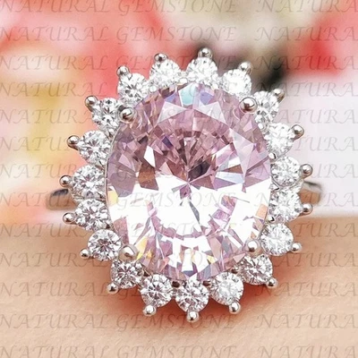 Anillo de compromiso ovalado de diamantes y zafiros naturales enchapado en oro blanco de 18 quilates de 8,50 quilates Foto 1 de 4