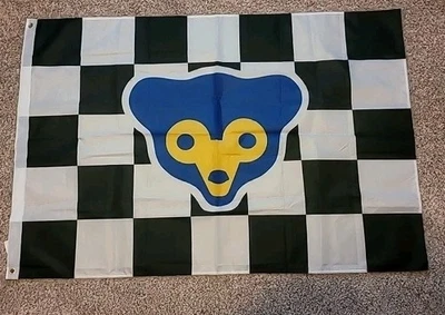 Chicago Cubs Retro 70s Logo Checkered Background 3x4 Flag - RARE - Image 1 of 4