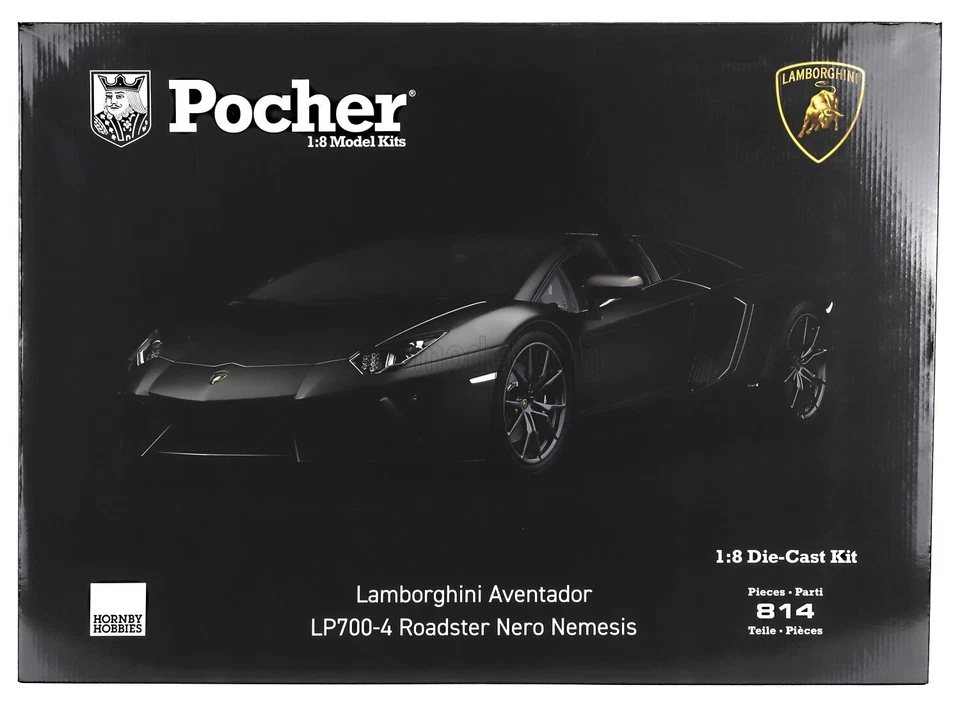 KIT MODELLINO AUTO STATICO LAMBORGHINI AVENTADOR LP700-4 ROADSTER 2013 NERO 1/8 - Immagine 1 di 4