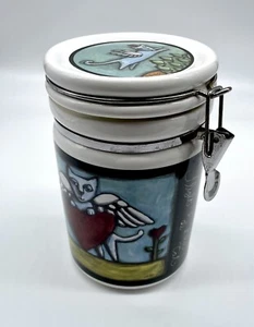 Vintage Signature FLIGHT OF THE BLUE CAT Ursula Dodge 8” Stoneware Canister - Picture 1 of 11