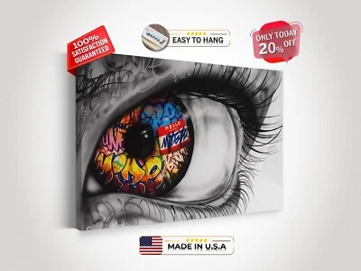 Banksy Canvas Wall Art Big Colorful Eye Graffiti Print Home Decor Gift for her - Image 1 of 4