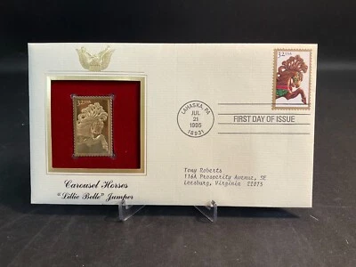 1995 PCS Carousel Horses "Lillie Belle" Jumper 32¢ FDC 22K Gold Stamp Replica - Image 1 of 2