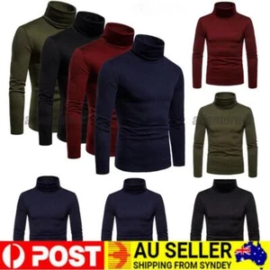 Mens Turtleneck Jumper Tops Sweater Winter Warm Long Sleeve Slim Shirts - Picture 1 of 23