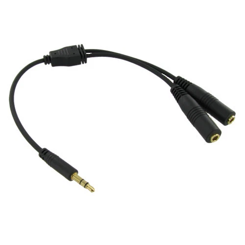 Audio Y-Adapter Gold Stereo Slim 1-3.5mm Male to 2-3.5mm Female - Image 1 of 1