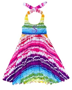 Personalized Rainbow Tie Dye Groovy Smocked Little Girl Summer Dress - Picture 1 of 1