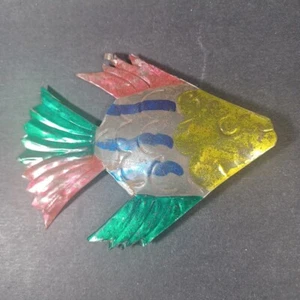 4” Betta Fish VTG Handcut Metal Christmas Ornament Hand Painted Rusty Shabby - Picture 1 of 6