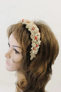 Ukrainian Headpiece From Linen Fabric, Handmade Crown with Flowers - Picture 1 of 12
