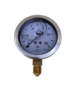 Manómetro 100 bar 1/4" conexión inferior Ø 63mm glicerina amortiguada - Imagen 1 de 3
