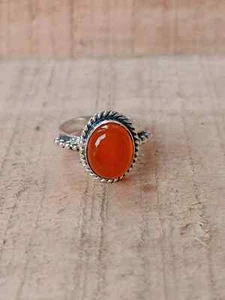 925 Sterling Silver Natural Carnelian Ring Gemstone Women Jewelry For Her D 9 - Picture 1 of 4