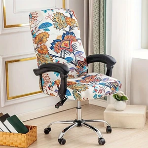Printed Office Chair Cover Stretch Computer Rotate Seat Slipcover for Desk Chair - Picture 1 of 31