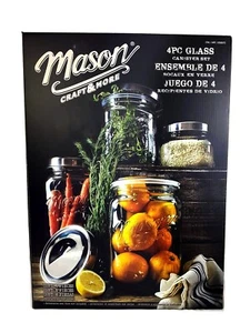 Mason 4-piece Glass Canister Set- Stainless Steel pop-up lids- NEW - Picture 1 of 4